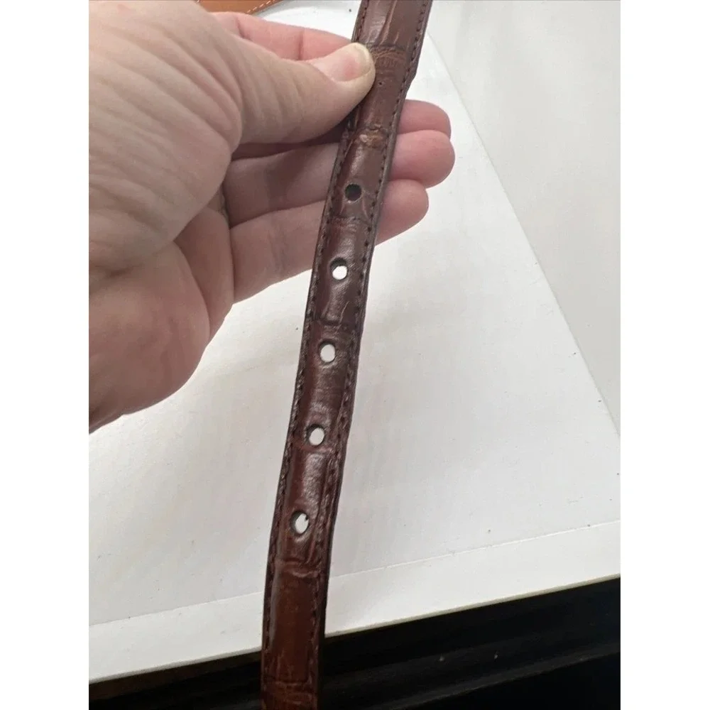 Brighton Women's Brown Leather Belt Embossed Silver Tone Braided‎ Accent